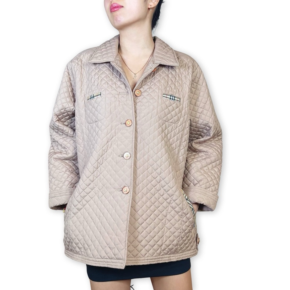 Elcant Tan Nova Check Quilted Jacket Fits S-M